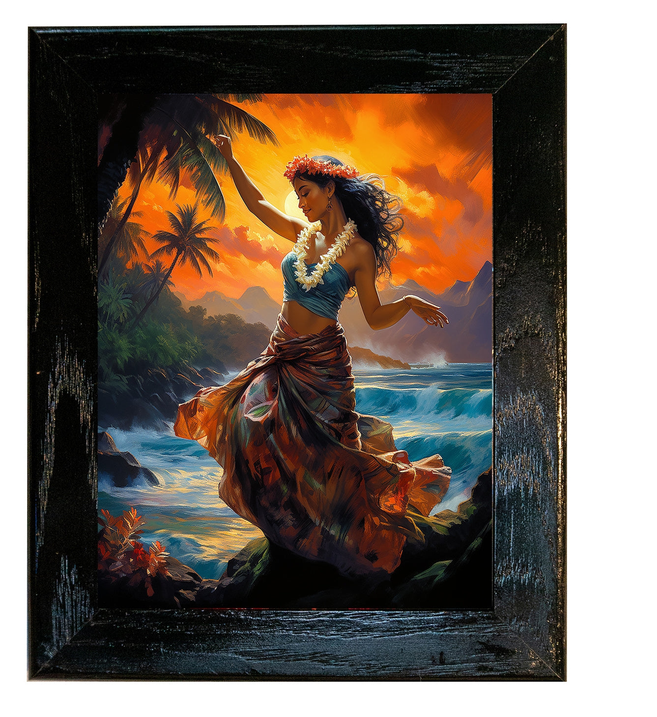 Hawaiian Hula Dancer on Sunset Night Dancing on the Beach Ceramic Tile Wall Art