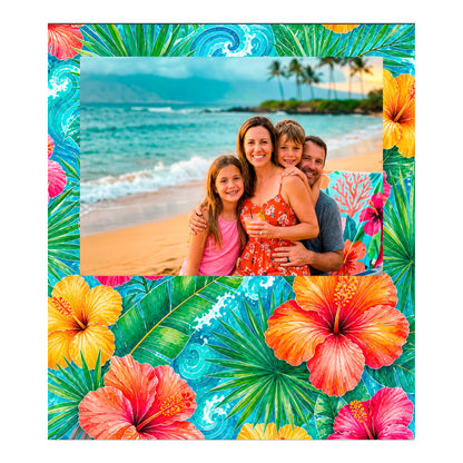 Hibiscus bamboo photo frame with a sample family vacation photo