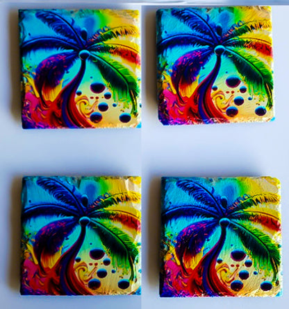 Palm Tree Coasters for Drinks Absorbent Set of 4 Tropical Beach Houe Warming image 1