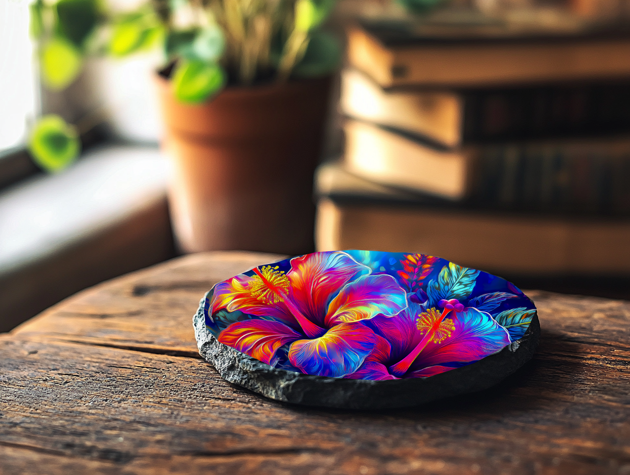Tropical Hibiscus Slate Coaster image 1