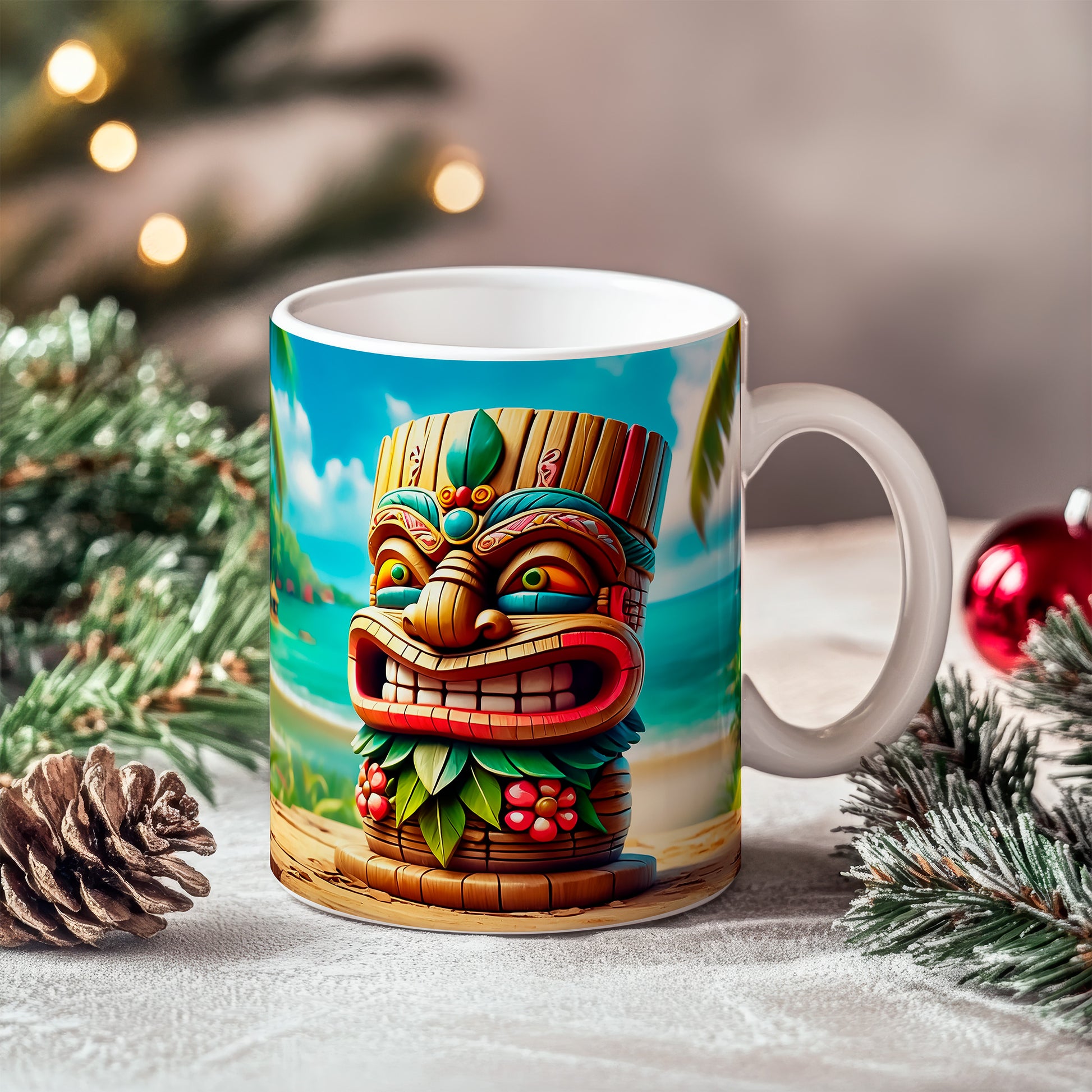 Tiki Mug - Vibrant and bold tropical tiki design coffee mug image 0