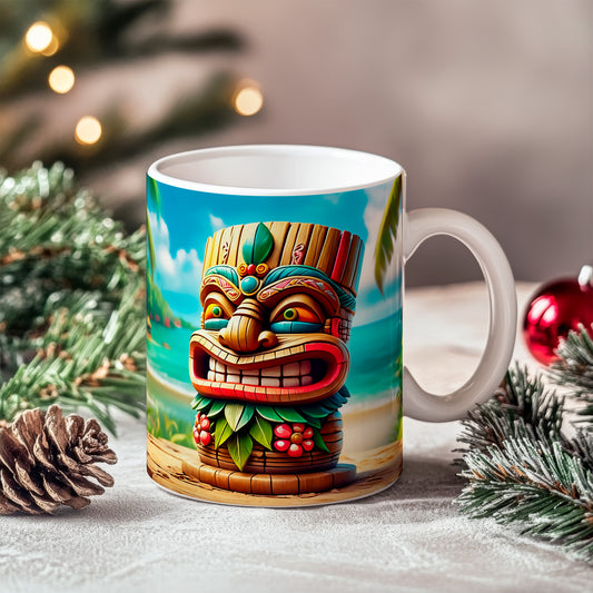 Tiki Mug - Vibrant and bold tropical tiki design coffee mug image 0
