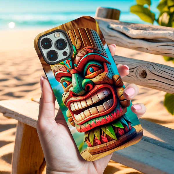 Tiki Mask Phone Case – Vibrant Hawaiian Tiki Culture Art Phone Cover for iPhone & Samsung | Leather or Rubber
