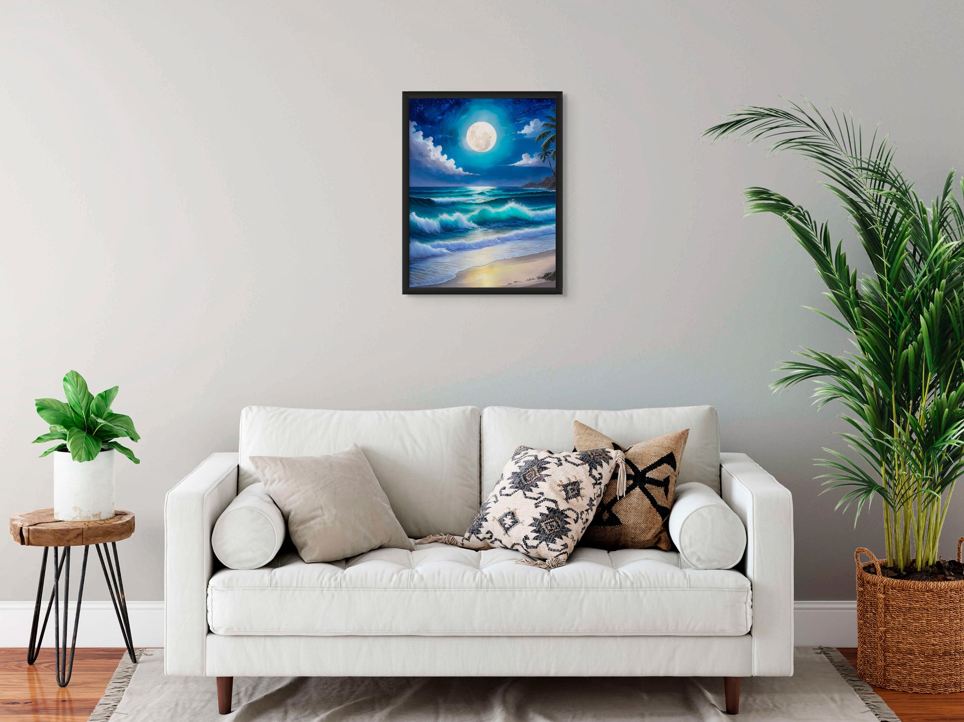 Night in Paradise - Captivating ocean waves under a luminous full moon. image 1