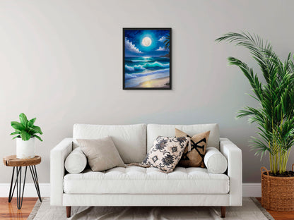 Night in Paradise - Captivating ocean waves under a luminous full moon. image 1