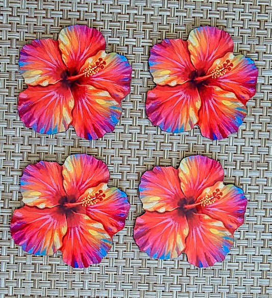 Hibiscus Flower Shaped Coasters – 4” Tropical Drink Coasters, Made in USA image 0