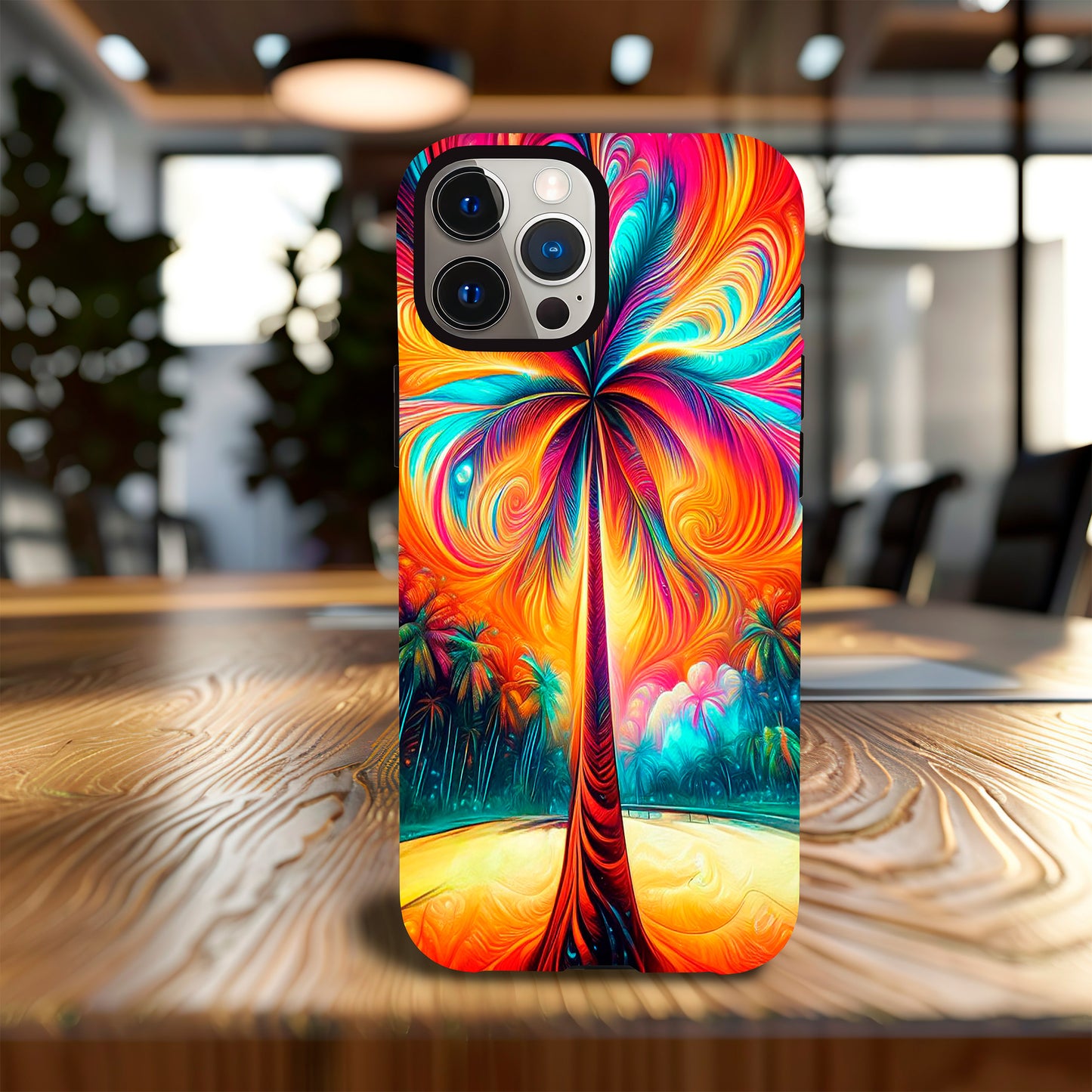 Vibrant Palm Swirl Phone Case - Bold and colorful palm tree swirl design for iPh image 2