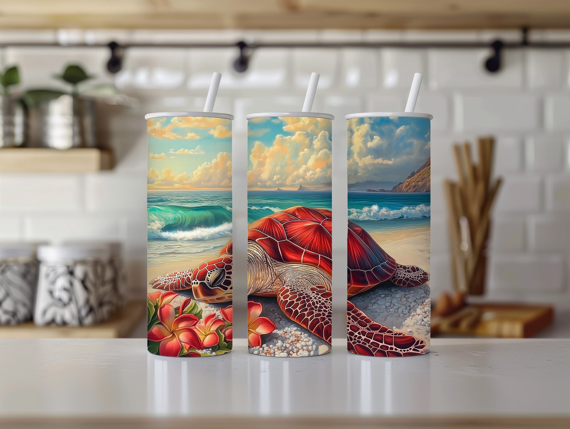 Sea Turtle 20 oz Skinny Tumbler - Vibrant beach-inspired tumbler featuring a sea image 0