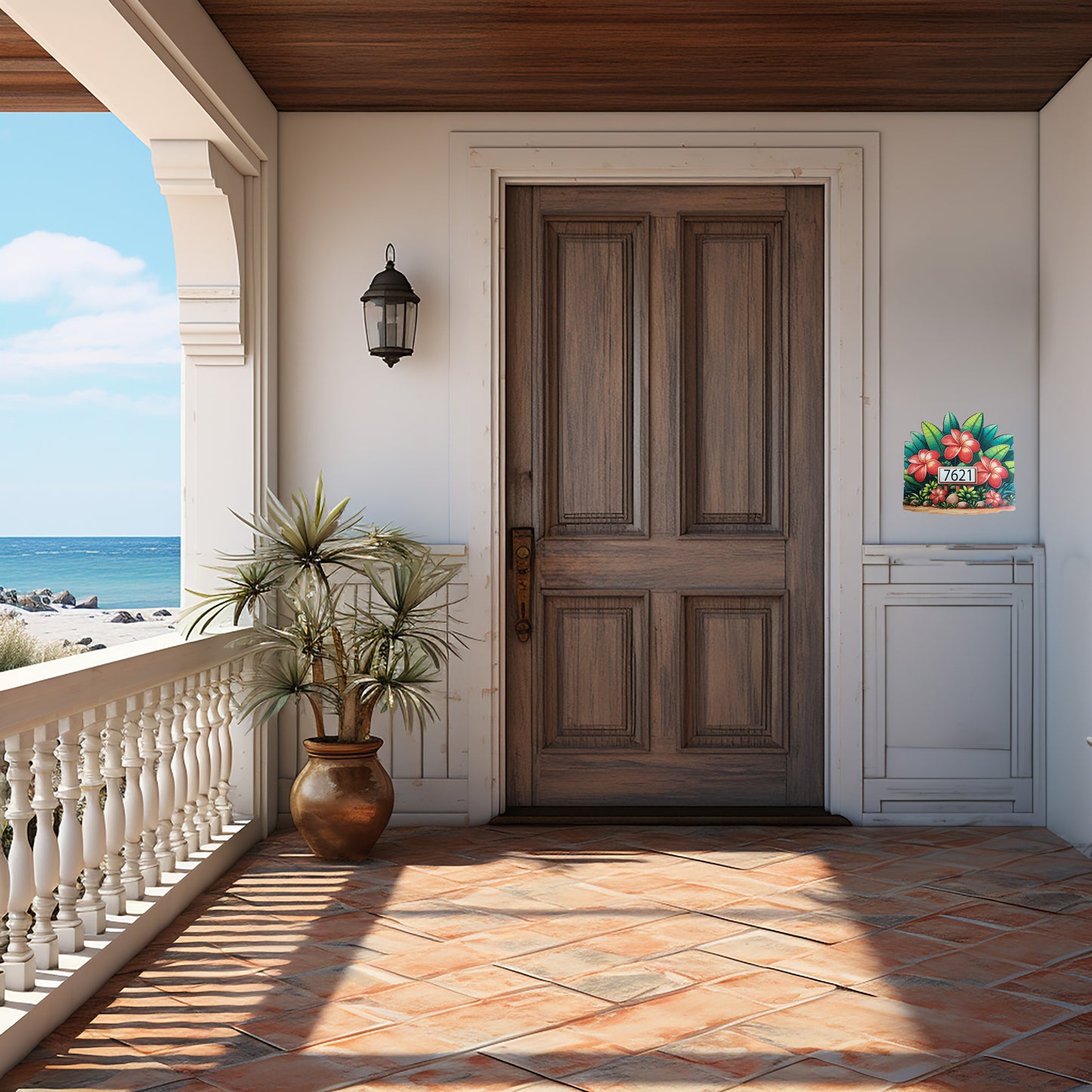 Red Plumeria Wood and Acrylic Address Sign image 1