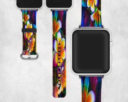 Tropical Floral Leather Watch Bands for Apple and Samsung image 1