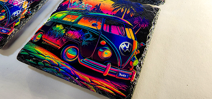 VW Bus Slate Rock Drink Coasters image 1