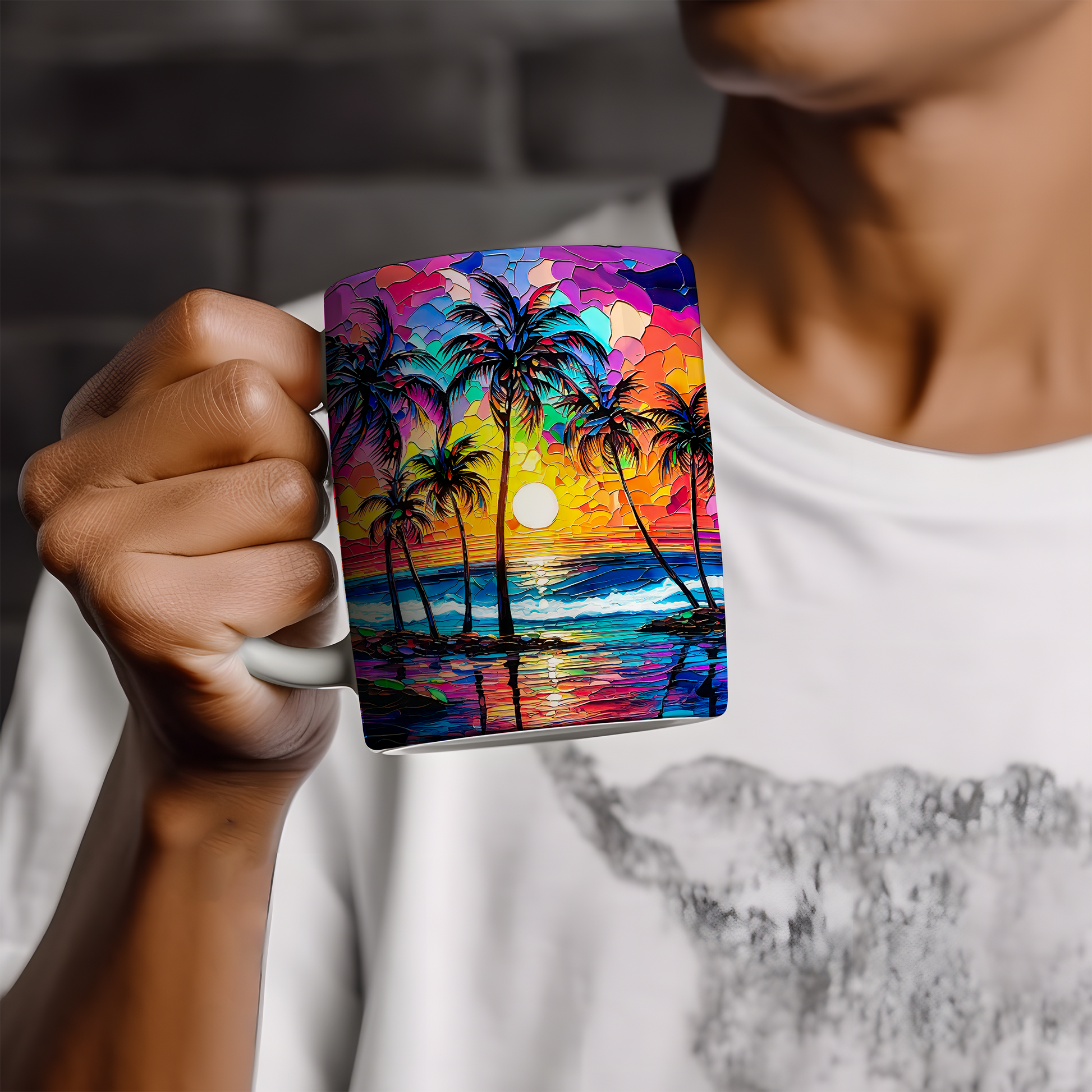 Tropical Sunset Palm Mug - Vibrant coffee mug image 1