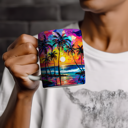 Tropical Sunset Palm Mug - Vibrant coffee mug image 1