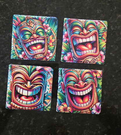 Vibrant Polynesian Tiki Coaster Collection – Slate Tiki Bar & Coastal Home Decor | Set of 4 — view 8 | Beach Hut Decor