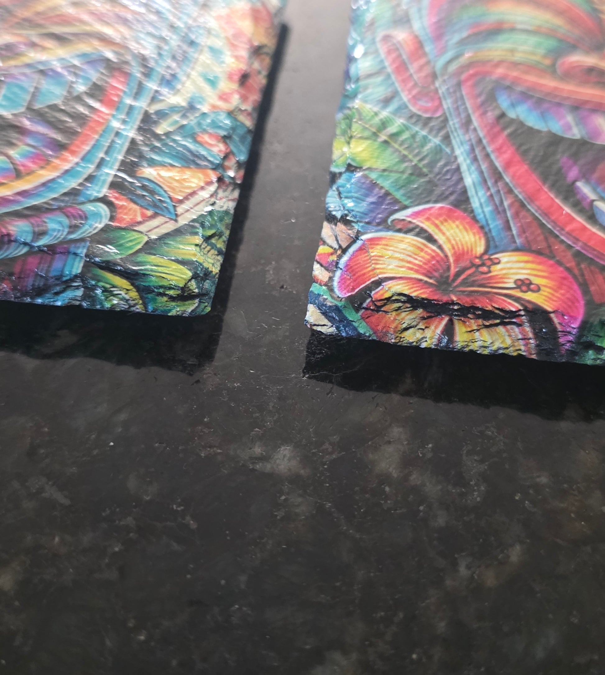 Vibrant Polynesian Tiki Coaster Collection – Slate Tiki Bar & Coastal Home Decor | Set of 4 — view 4 | Beach Hut Decor