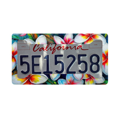 White Plumeria License Plate Frame with Yellow & Red Centers – Tropical Hawaiian image 1