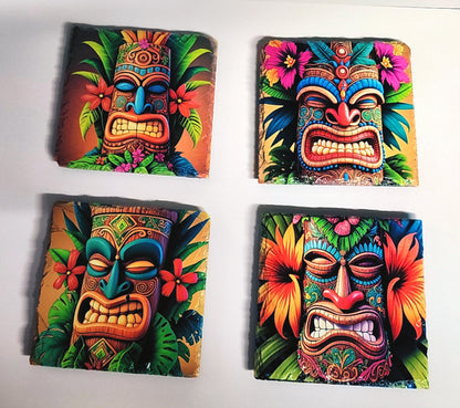 Tiki Slate Rock Drink Coasters -Tiki Bar image 1