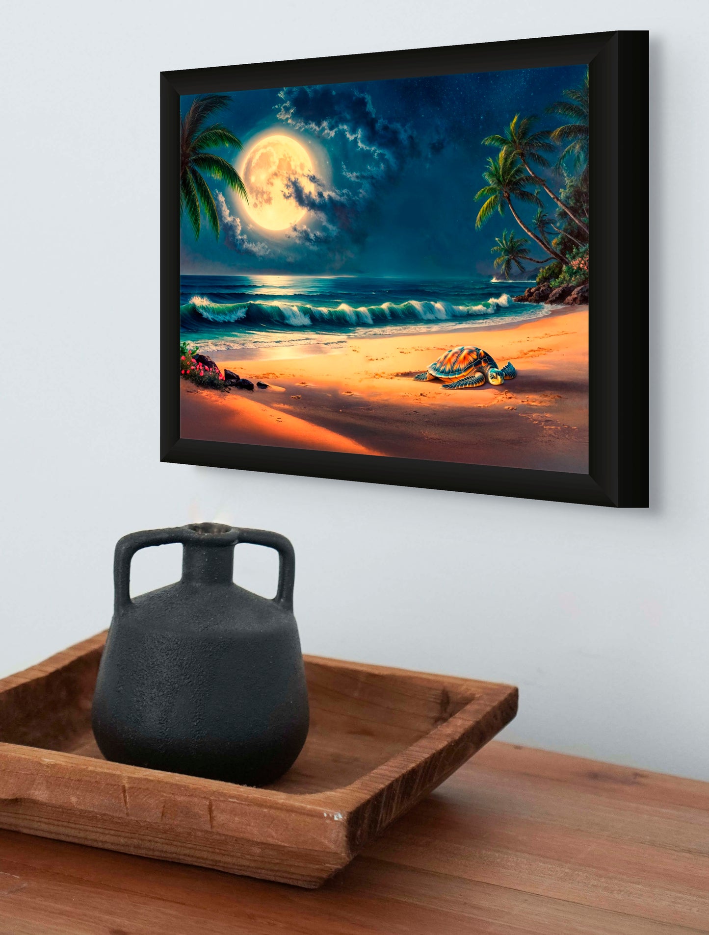 Mooning - Sea Turtle on Moonlit Beach - Tropical Coastal Wall Art image 3