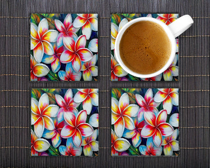 Tropical Plumeria Coasters - Vibrant floral coasters available in round or squar image 1