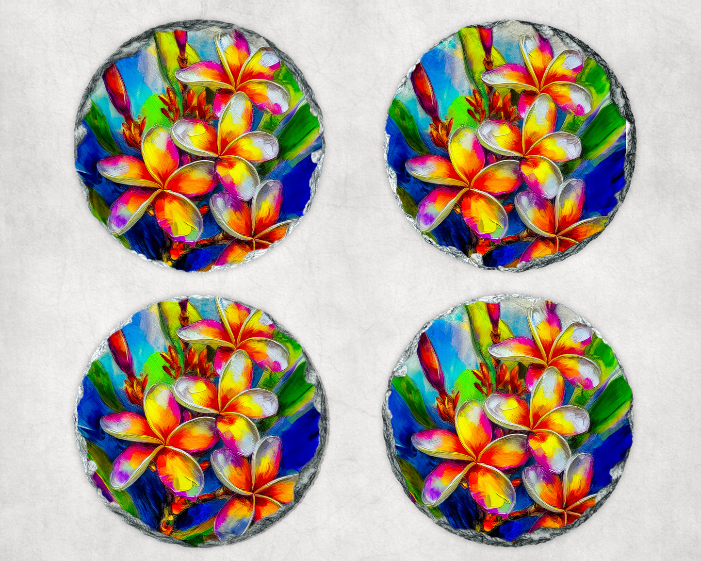 Tropical Plumeria Flower Coasters – Vibrant Island Decor for Your Home image 0
