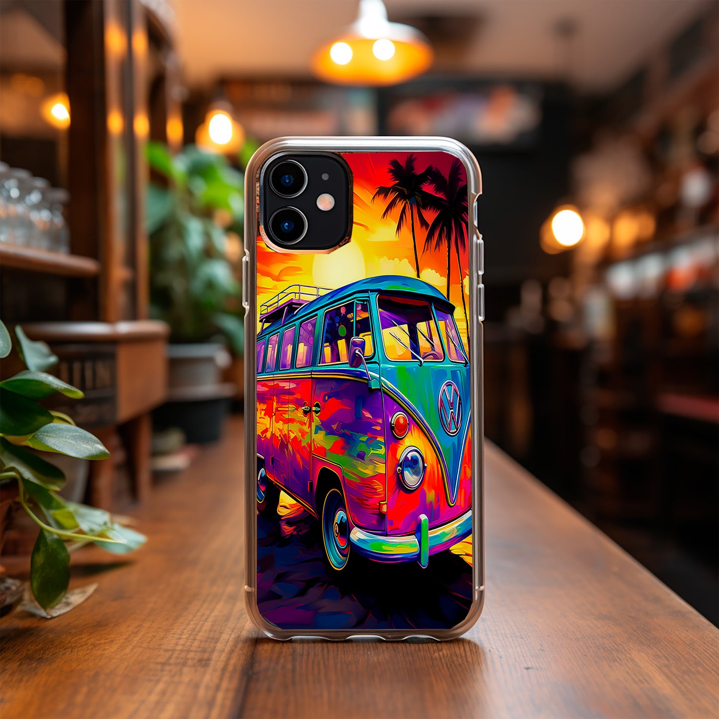 VW Classic Beach Bus leather Phone Case Cover Iphone 11-15 Samsung Galaxy 20-S24 image 1