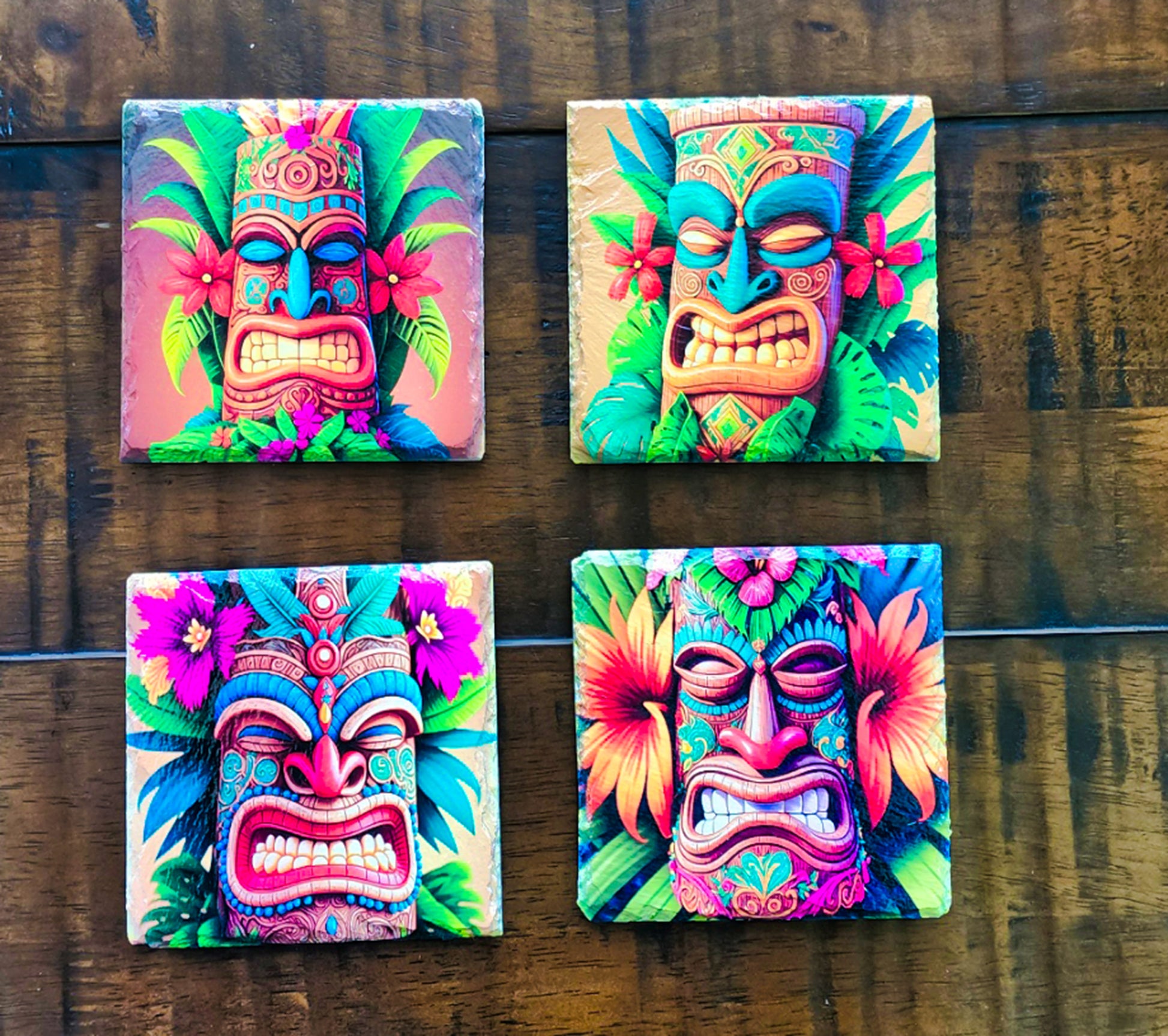 Tiki Slate Rock Drink Coasters -Tiki Bar image 0