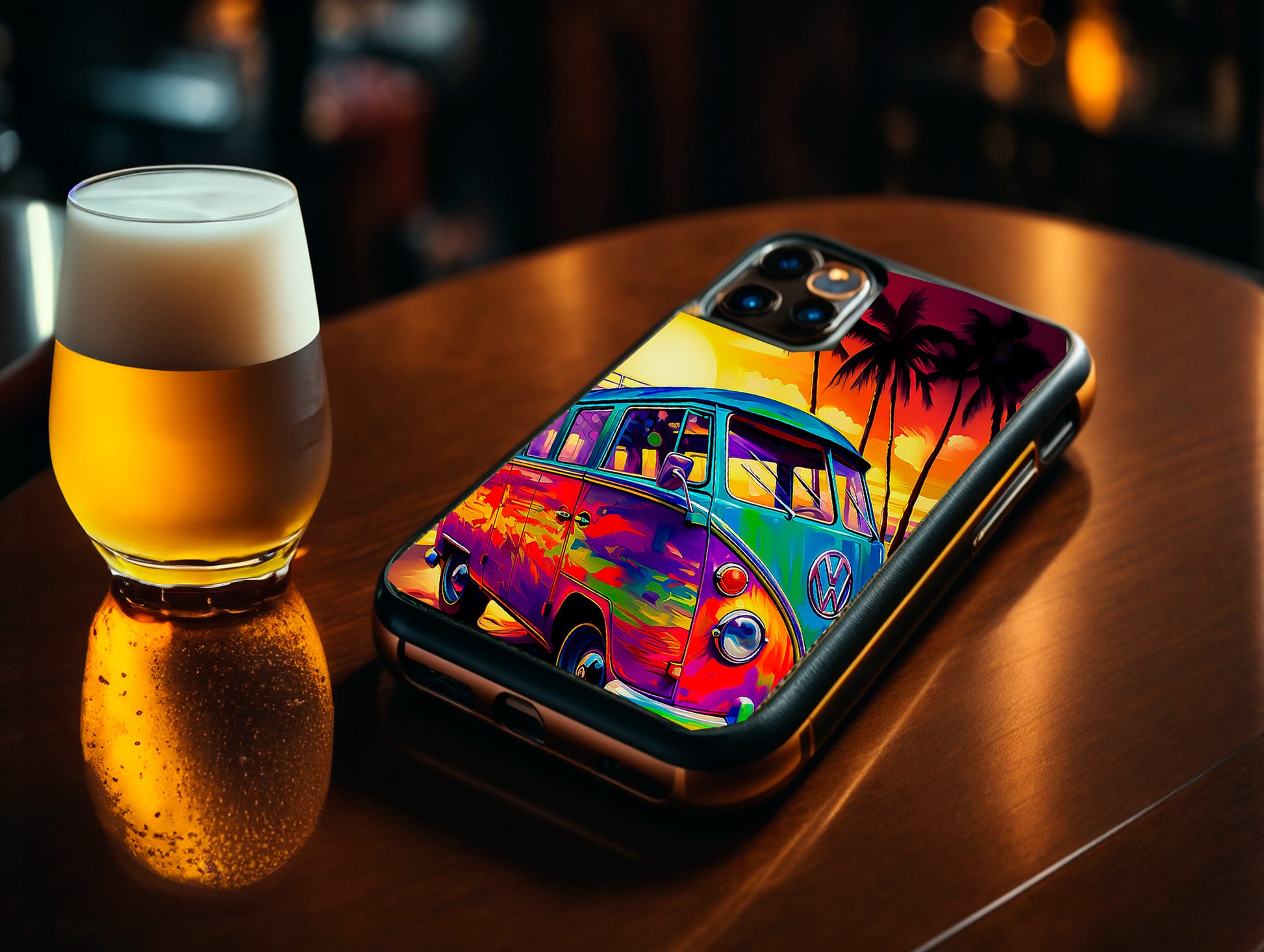 VW Classic Beach Bus leather Phone Case Cover Iphone 11-15 Samsung Galaxy 20-S24 image 2