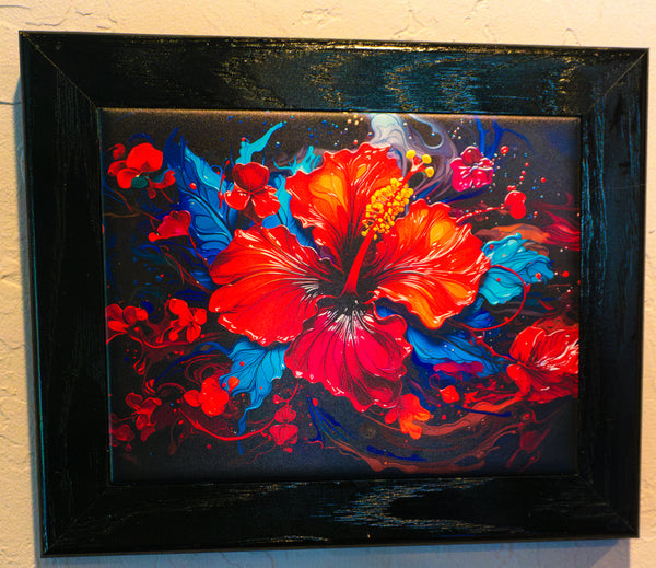 Red Hibiscus Flower Ceramic Tile Wall Art – Tropical Floral Coastal Home Decor | 8x10