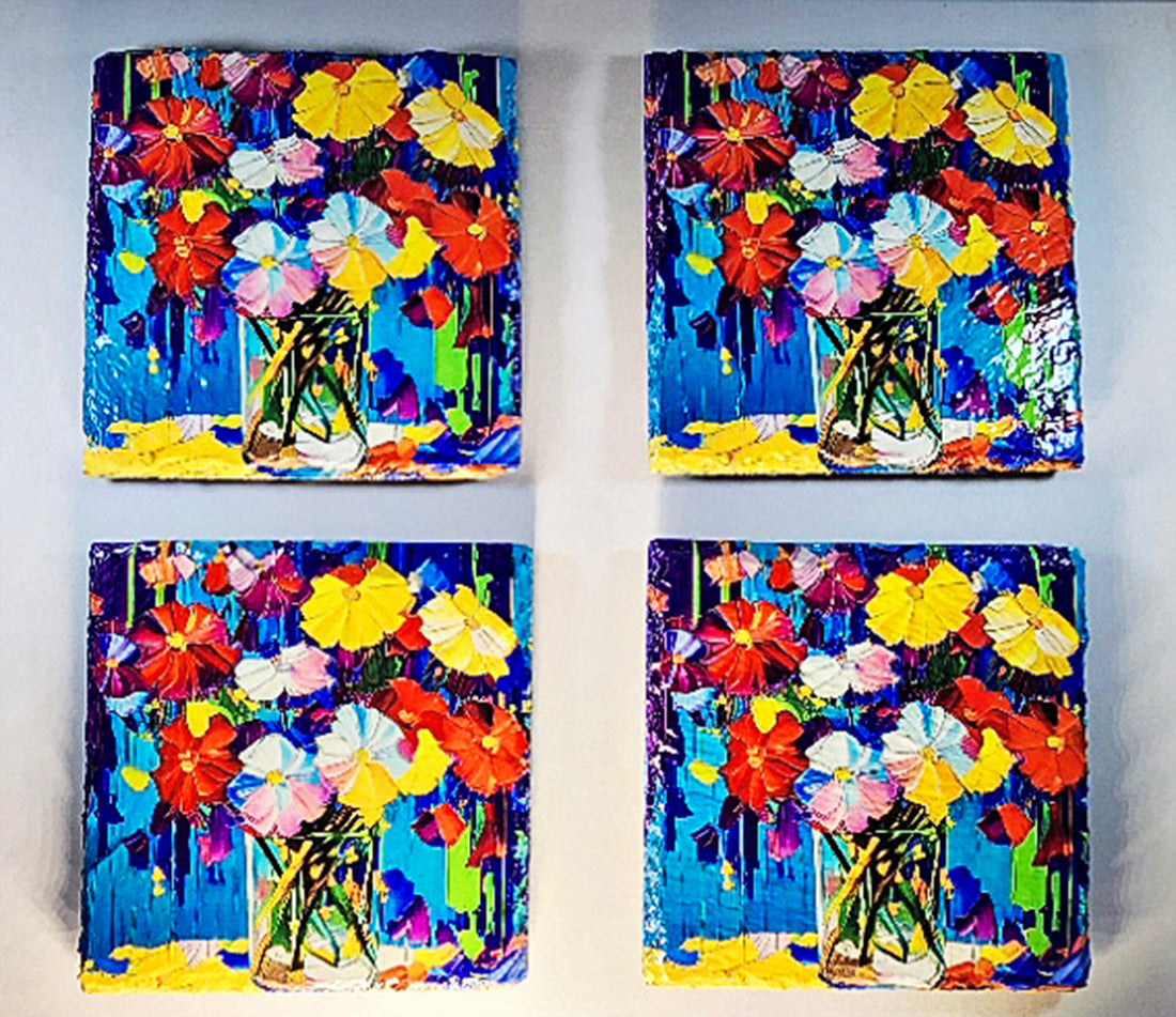 Bar and Kitchen Decor, Flower Melody  Slate Rock Drink Coasters image 1