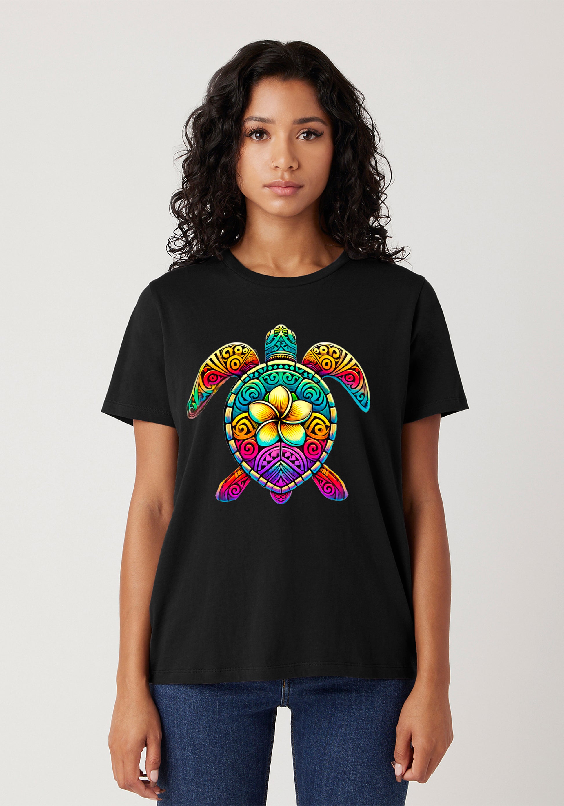 Vibrant Tribal Turtle T-Shirt - Colorful tribal turtle design available on the f image 0