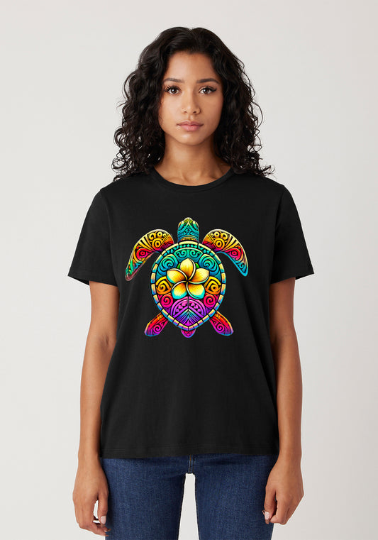 Vibrant Tribal Turtle T-Shirt - Colorful tribal turtle design available on the f image 0
