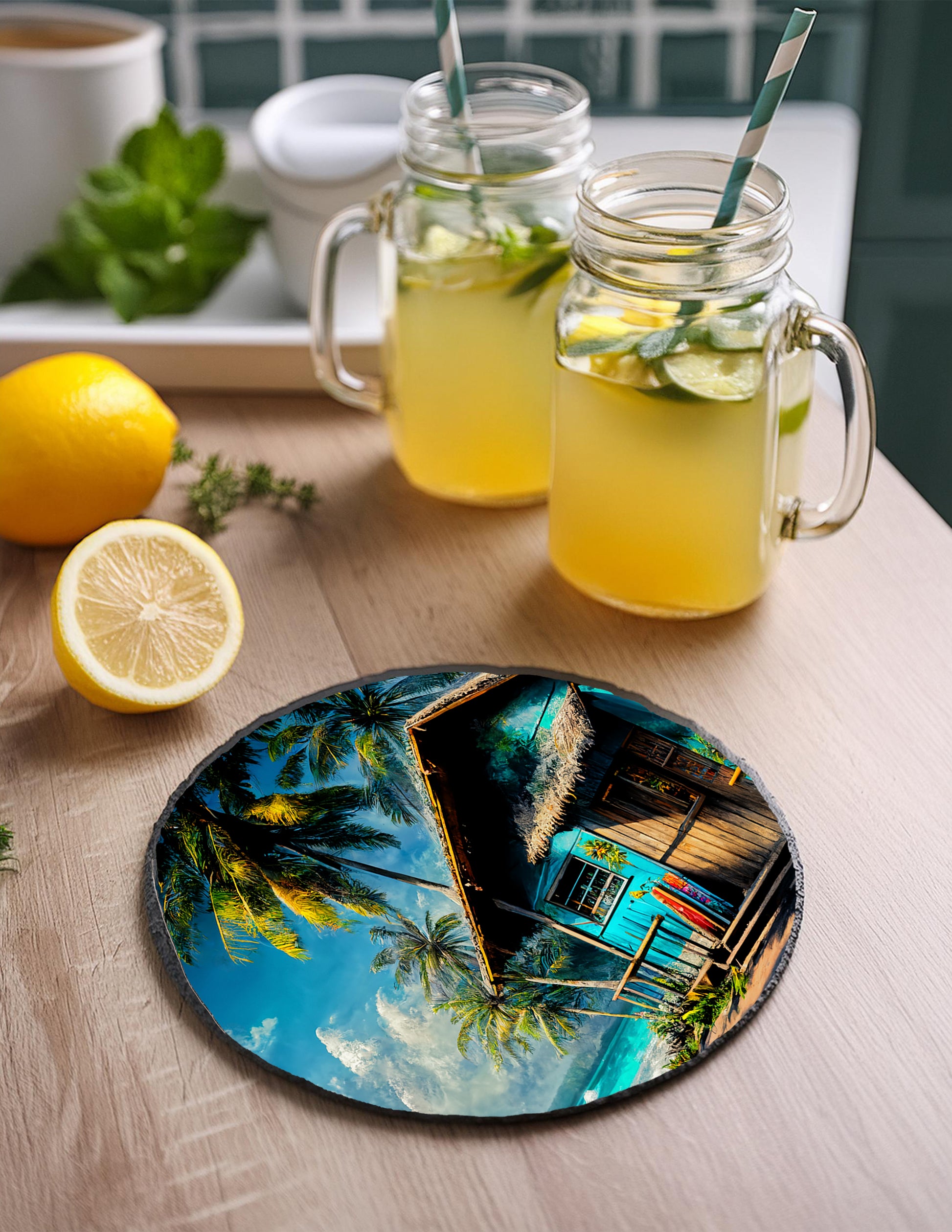 Tropical Beach Hut Slate Rock Coasters – Set of 4 image 2