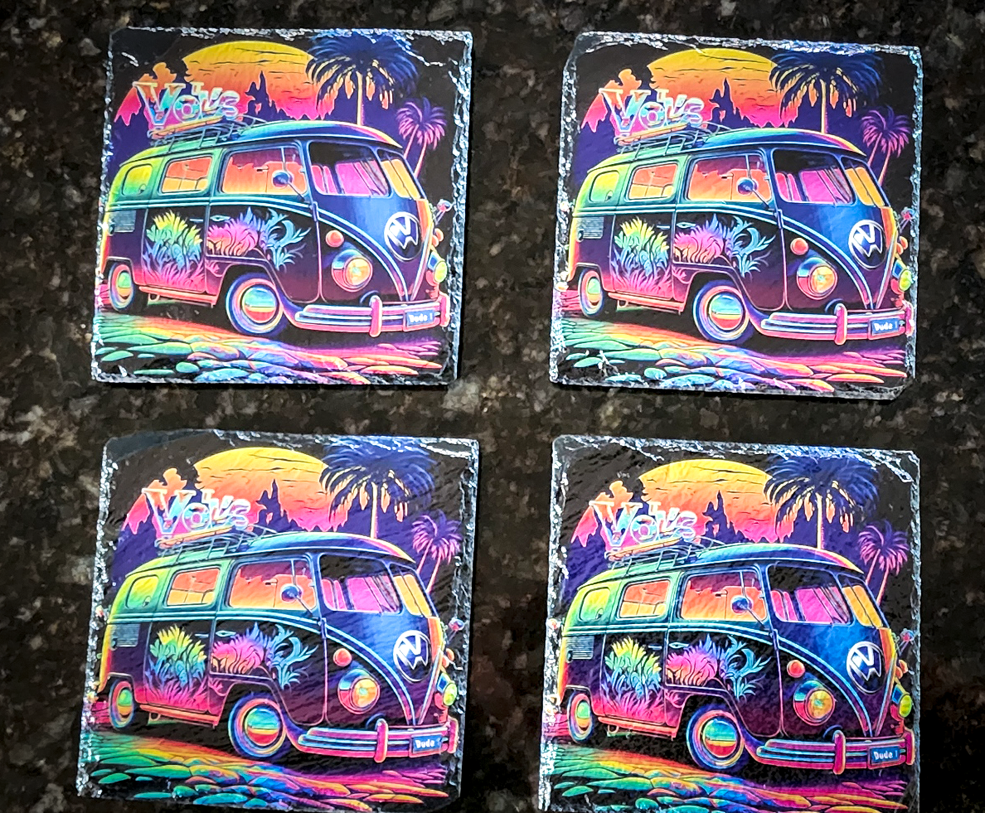 VW Bus Slate Rock Drink Coasters image 2
