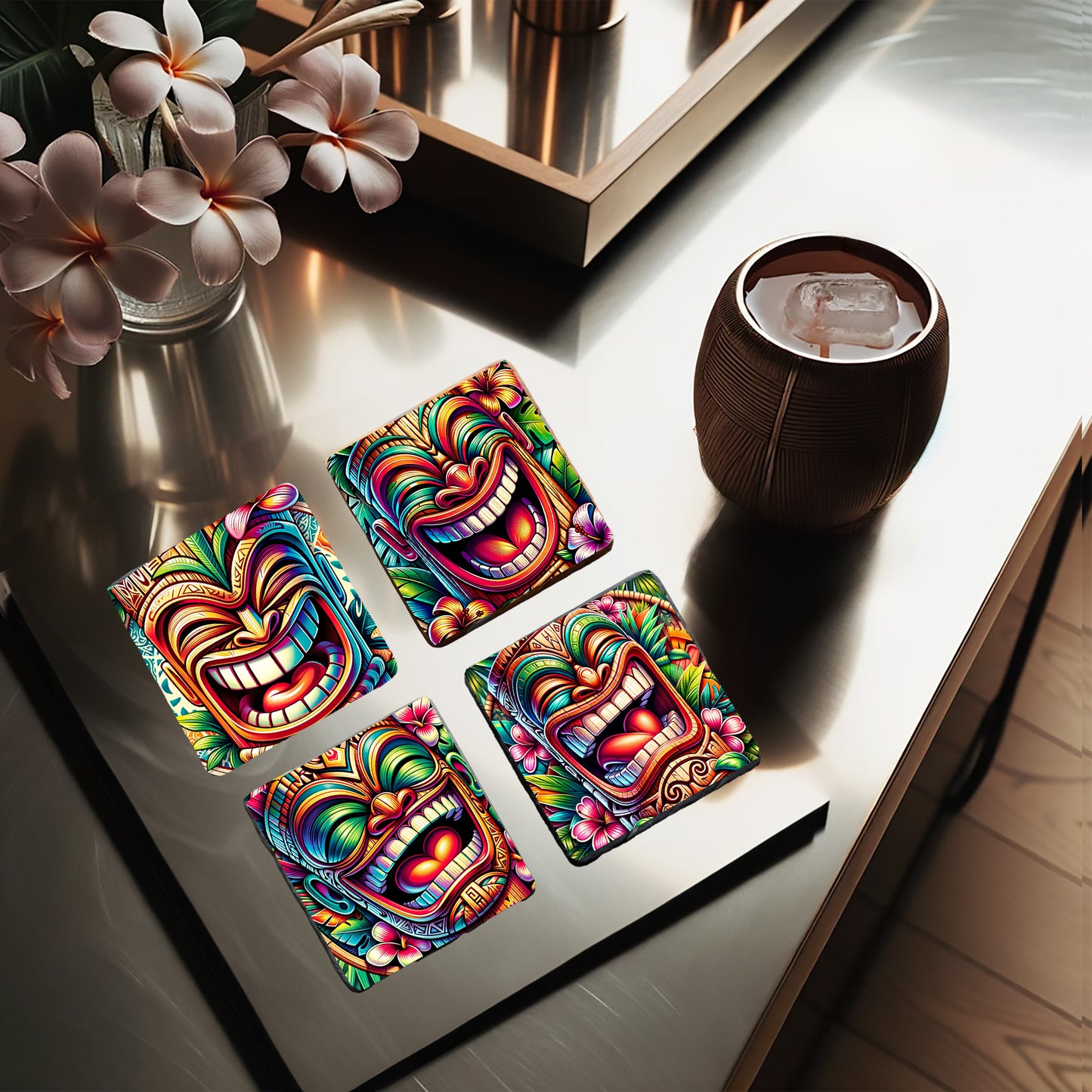 Vibrant Polynesian Tiki Coaster Collection image 1
