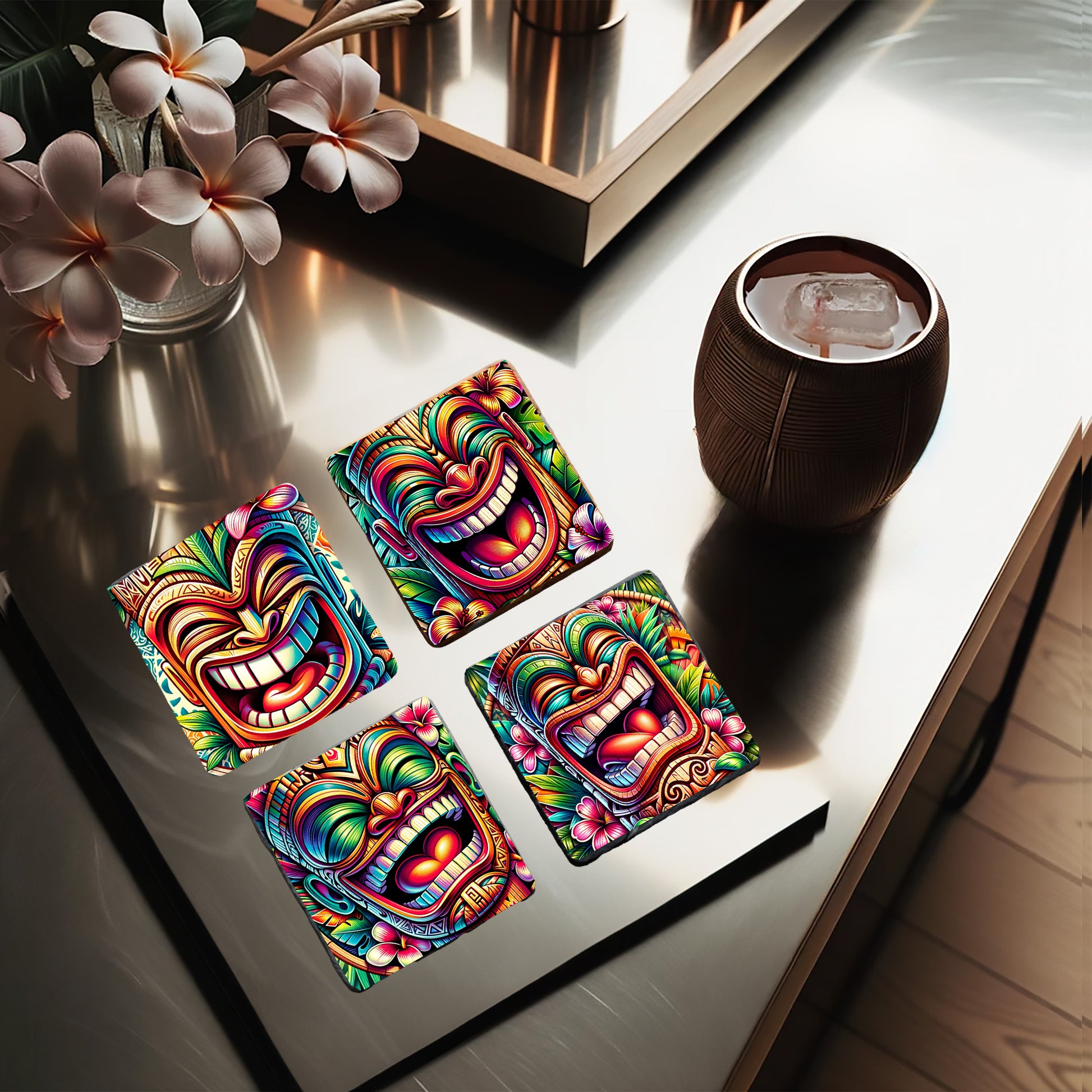 Vibrant Polynesian Tiki Coaster Collection image 1