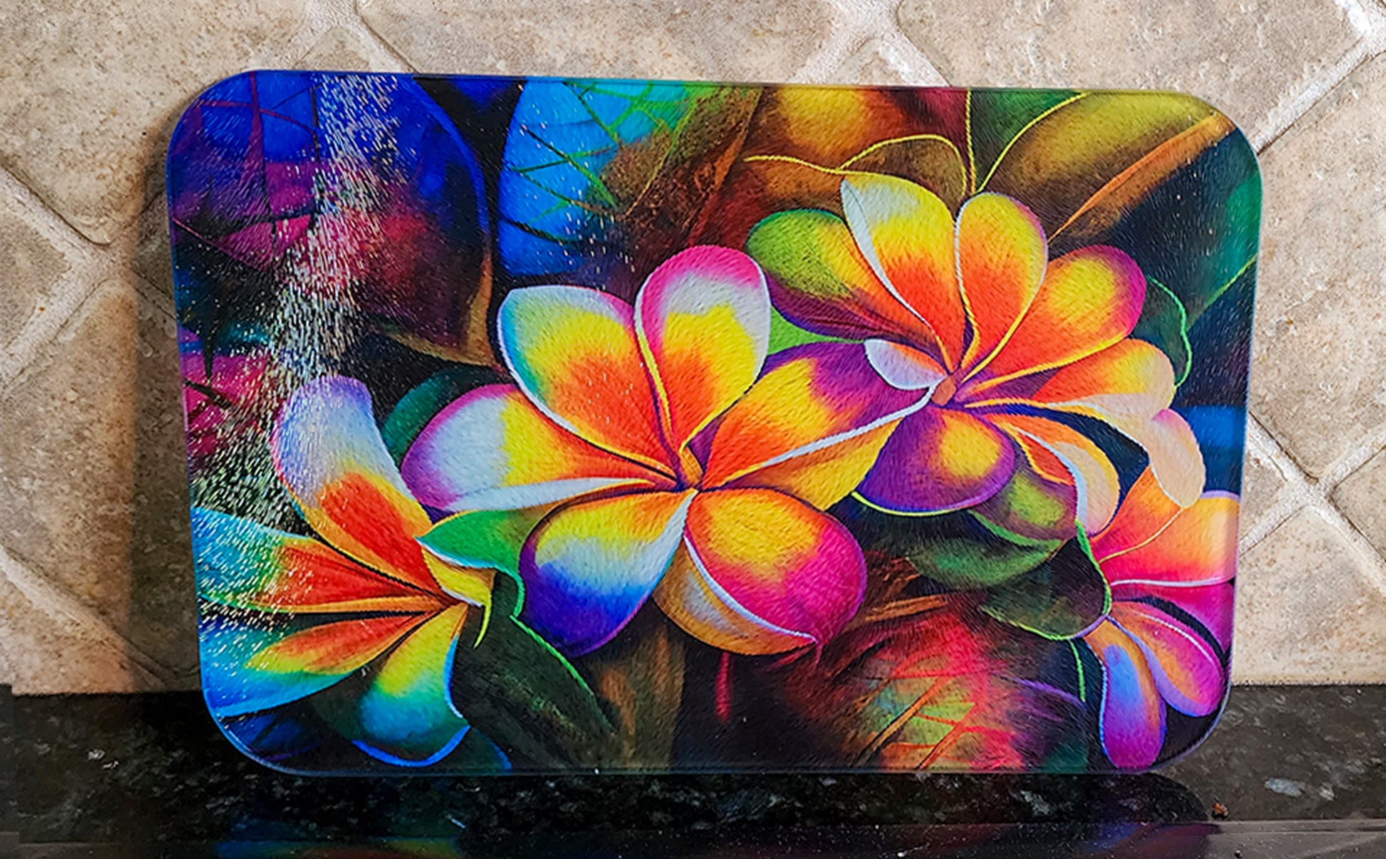 Coastal Plumeria Floral Decor Cutting Board image 3