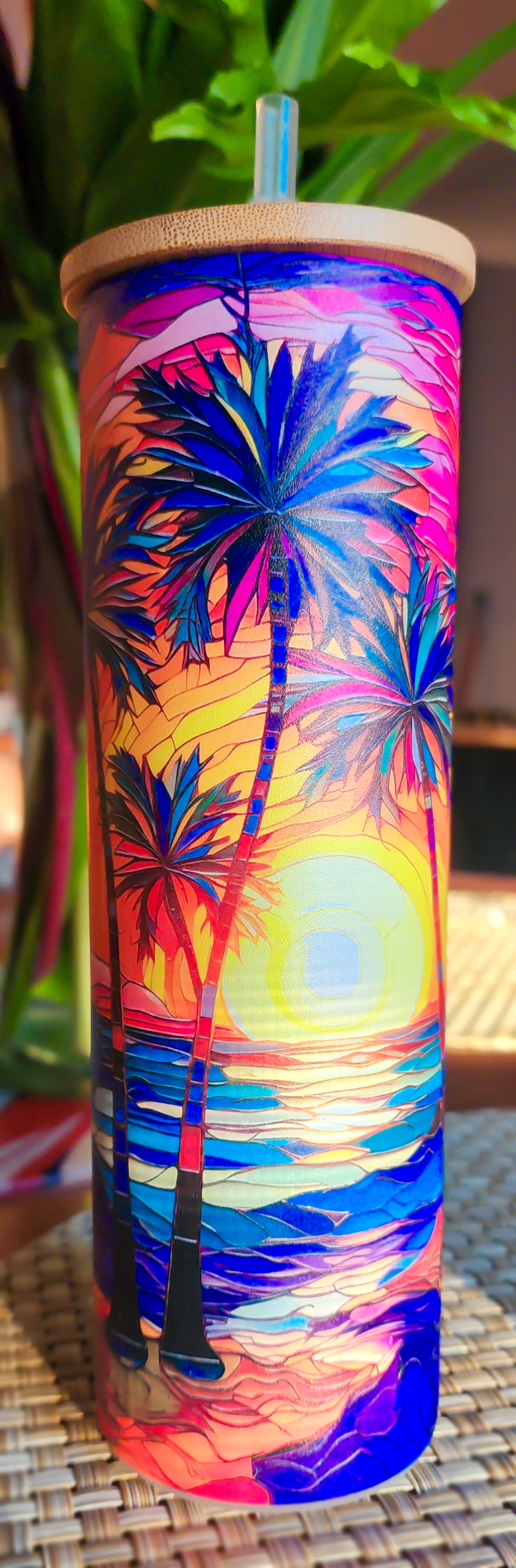 Frosted Glass Tumbler 20 oz. Hawaiian Palm Sunset image 2