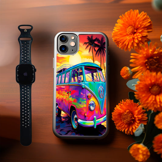 VW Classic Beach Bus leather Phone Case Cover Iphone 11-15 Samsung Galaxy 20-S24 image 0