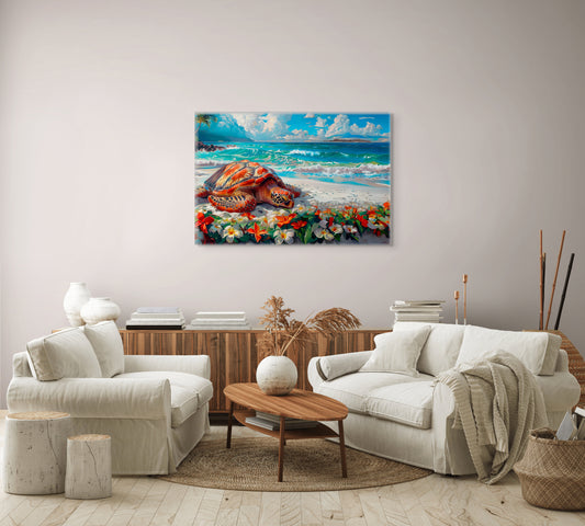 Sleeping Turtle on the Beach Wall Art image 0