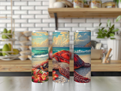 Sea Turtle 20 oz Skinny Tumbler - Vibrant beach-inspired tumbler featuring a sea image 2