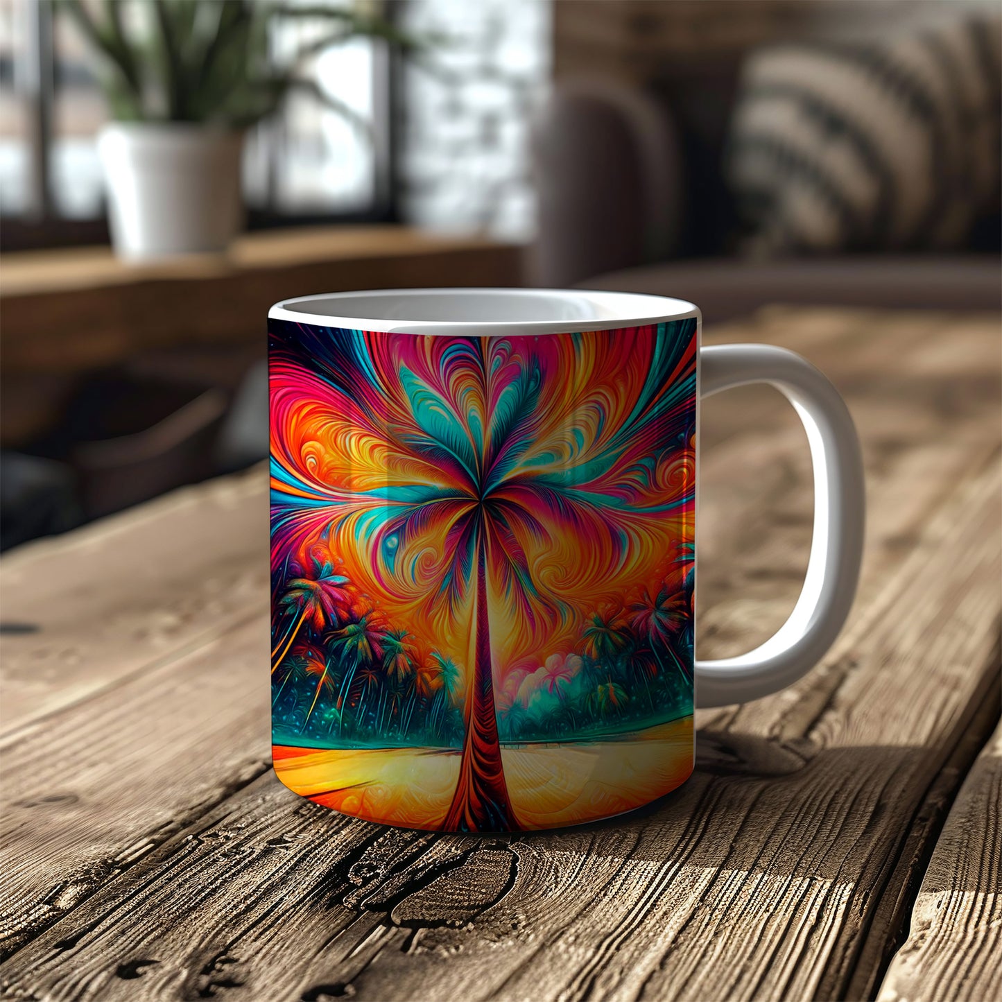 Vibrant Palm Swirl Mug - Bold and colorful coffee mug featuring a mesmerizing sw image 1