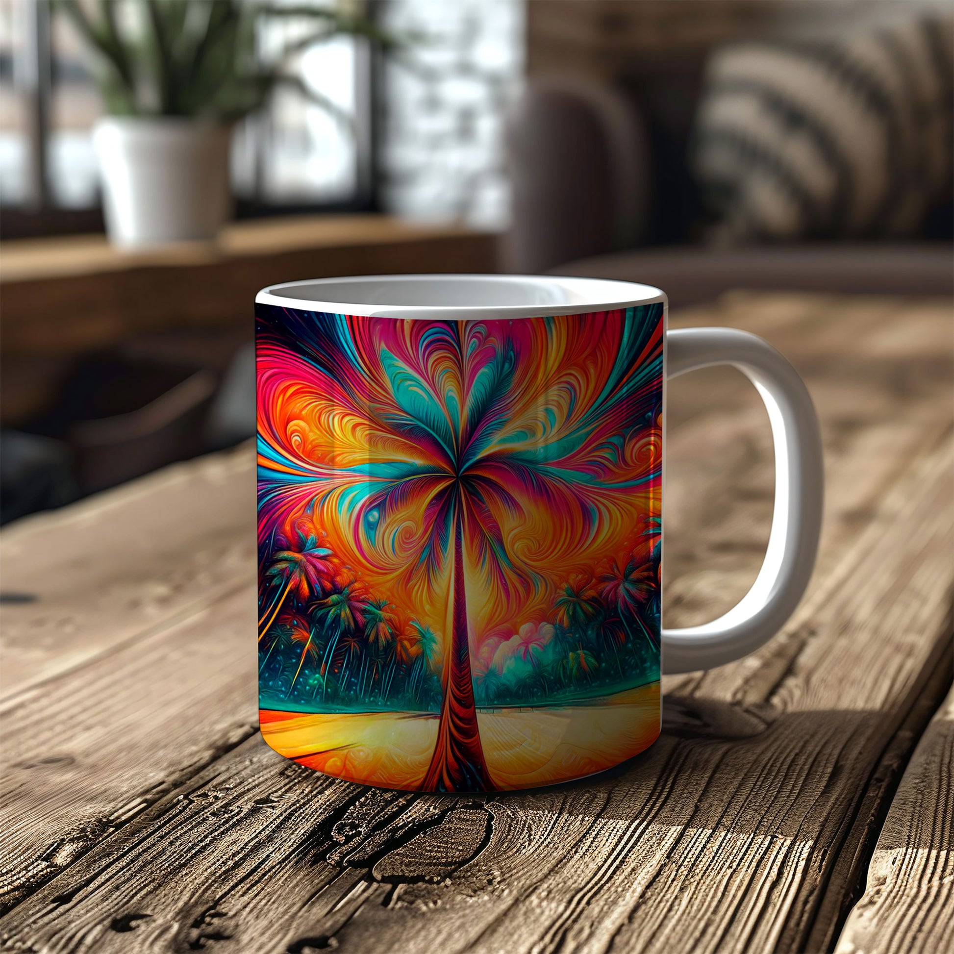 Vibrant Palm Swirl Mug - Bold and colorful coffee mug featuring a mesmerizing sw image 1