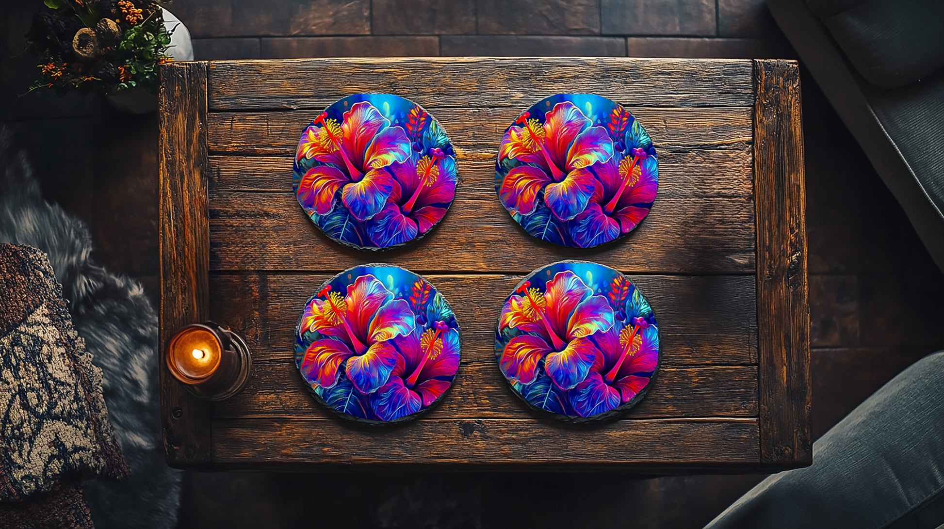 Tropical Hibiscus Slate Coaster image 0
