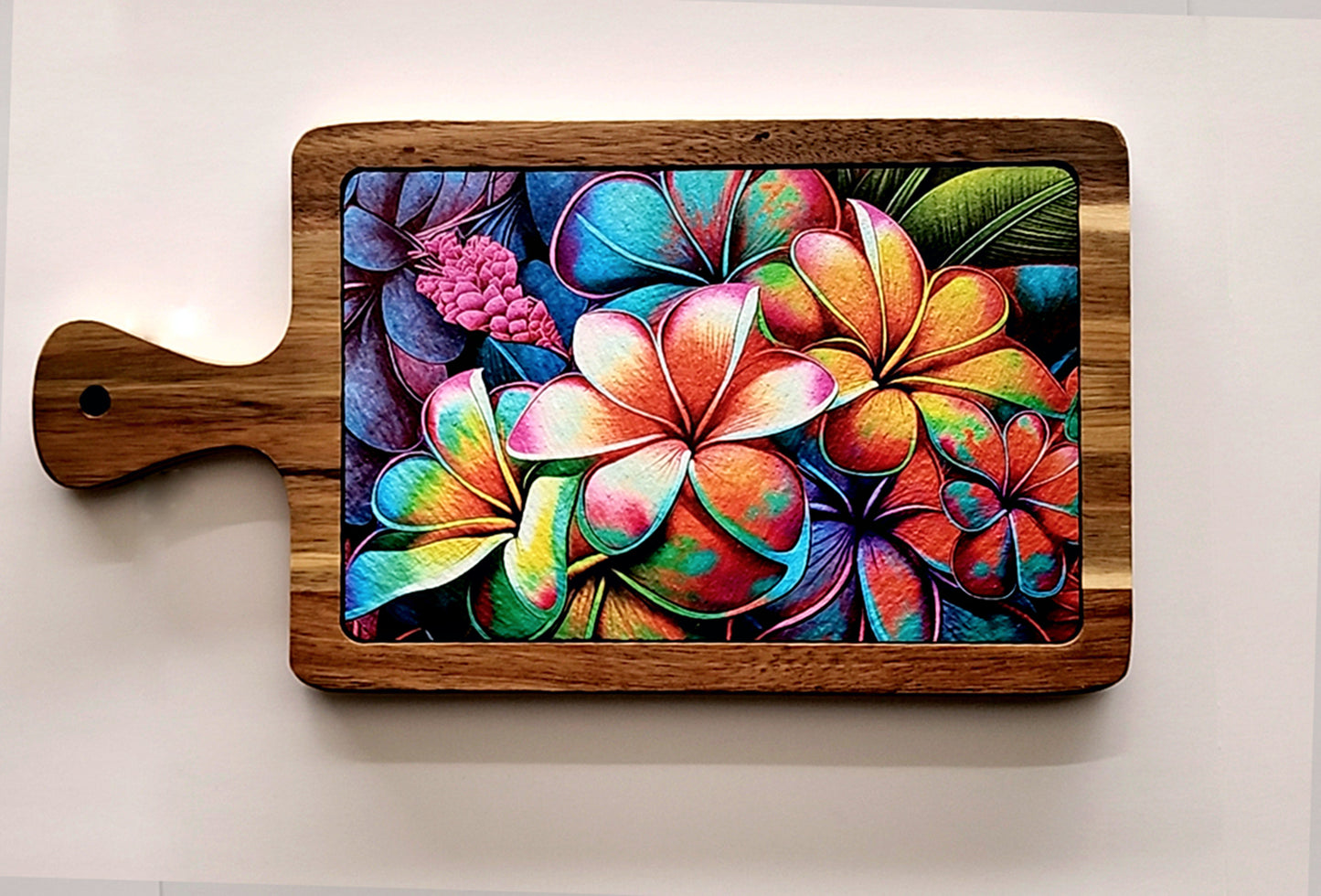 Beautiful Plumeria Flower Design, this Slate Cutting Board made with Acacia Wood image 0