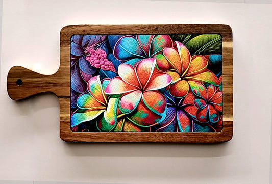 Beautiful Plumeria Flower Design, this Slate Cutting Board made with Acacia Wood image 0