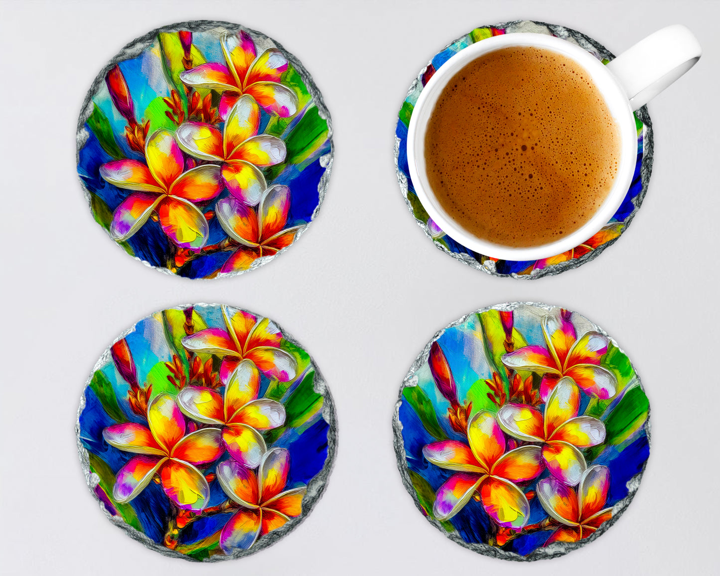 Tropical Plumeria Flower Coasters – Vibrant Island Decor for Your Home image 2