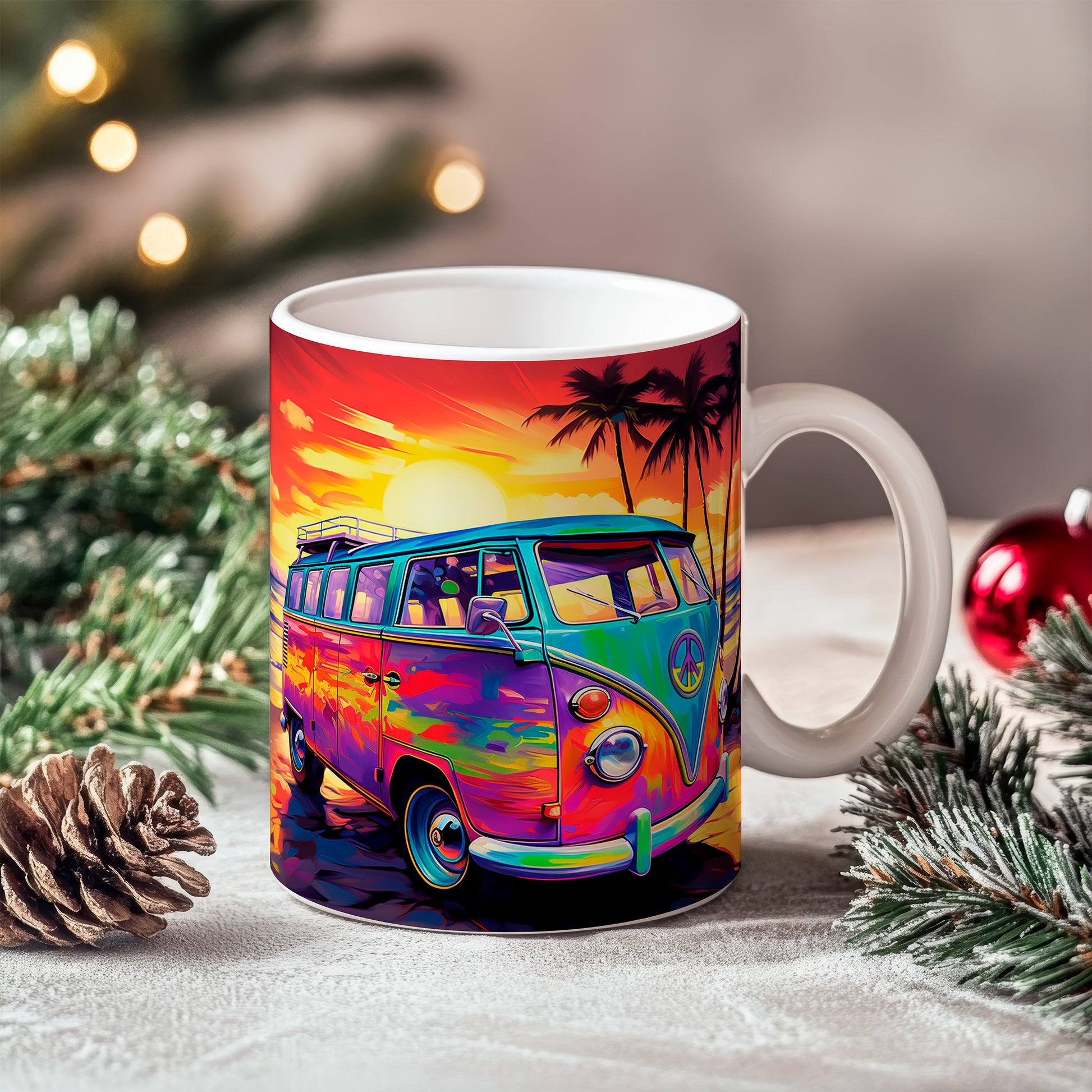 Retro Surf Bus Mug - Vibrant and nostalgic coffee mug featuring a retro van image 2