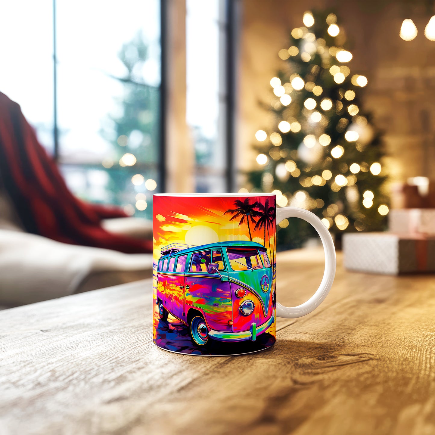 Retro Surf Bus Mug - Vibrant and nostalgic coffee mug featuring a retro van image 1