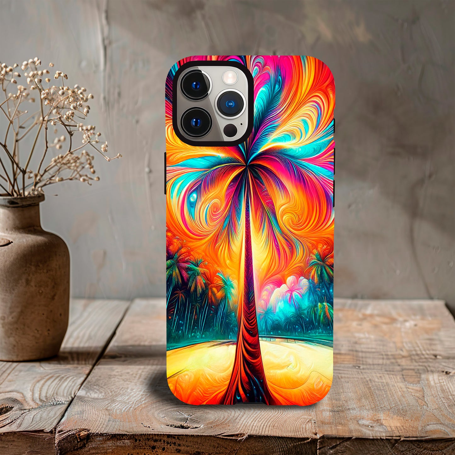 Vibrant Palm Swirl Phone Case - Bold and colorful palm tree swirl design for iPh image 1