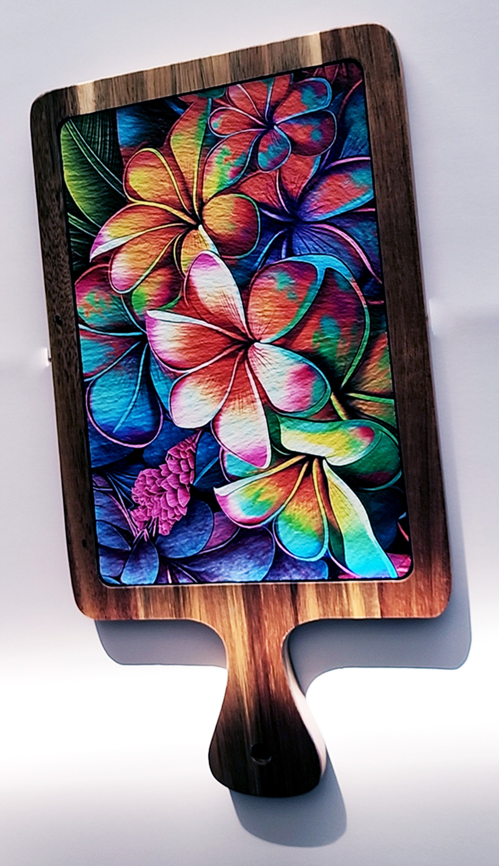 Beautiful Plumeria Flower Design, this Slate Cutting Board made with Acacia Wood image 1